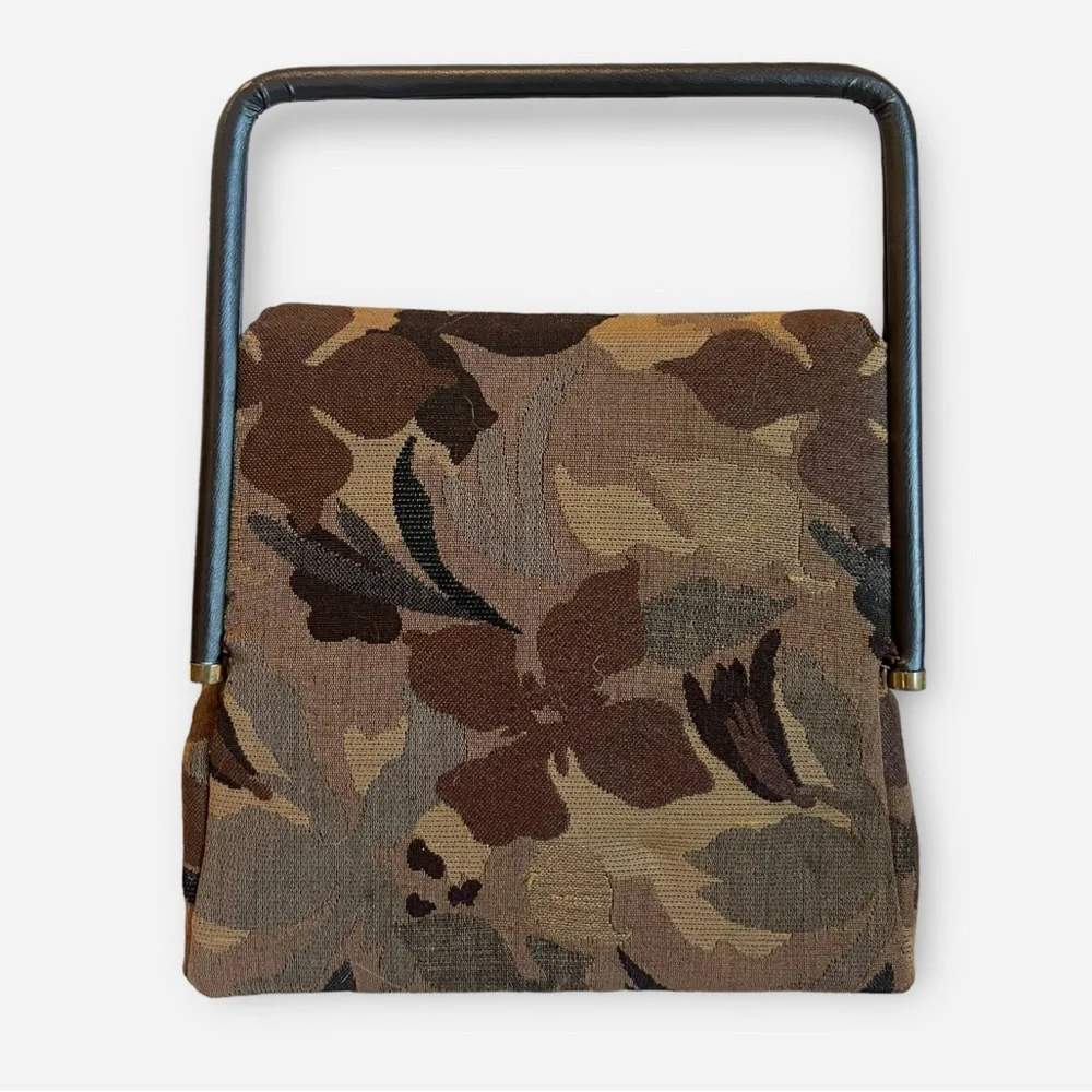 Vintage Camouflage/Floral Print Satchel Handbag Turn Lock Closure